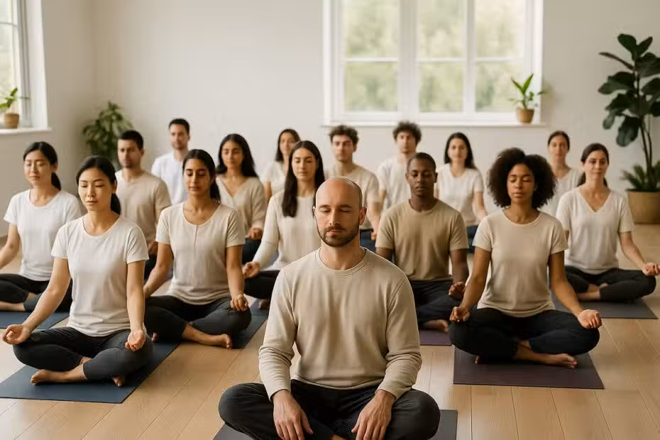Grupo de personas haciendo respiración holotrópica