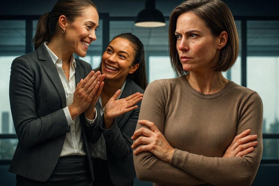 Personas envidiosas: tres mujeres en la oficina