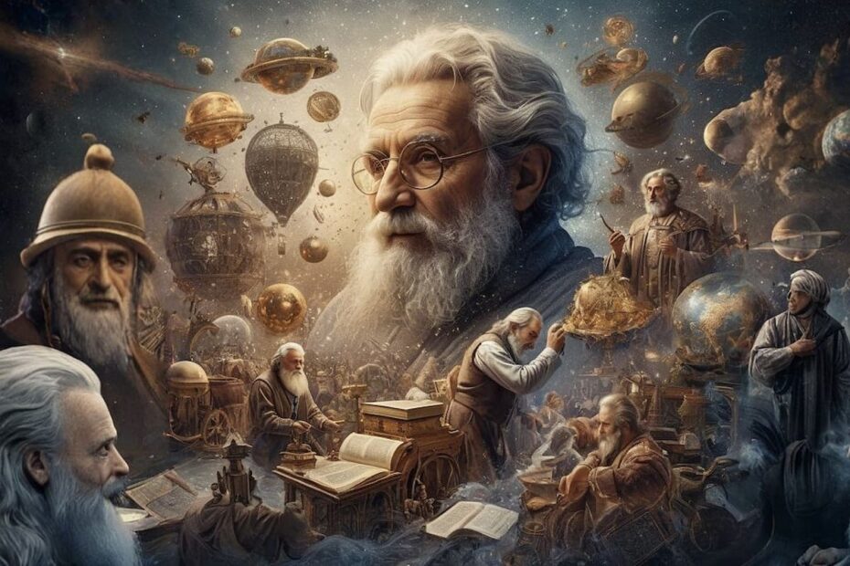 Imagen con las figuras de grandes genios de la historia de la humanidad