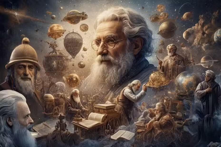 Imagen con las figuras de grandes genios de la historia de la humanidad