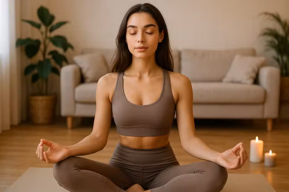 Una mujer joven practicando la meditación trascendental, una técnica de relajación profunda