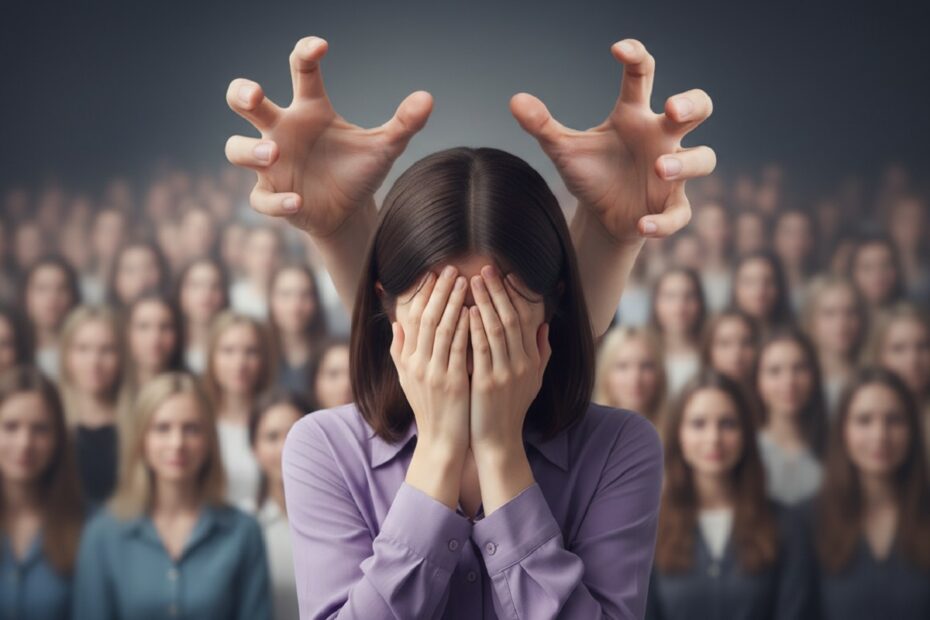 Persona con ansiedad y verguenza al hablar en público