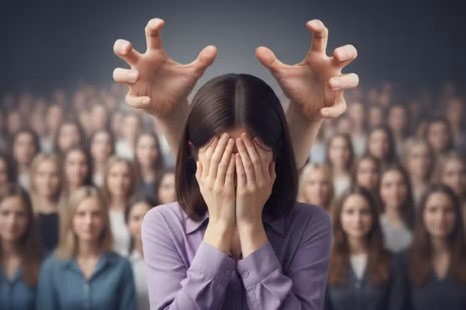 Persona con ansiedad y verguenza al hablar en público